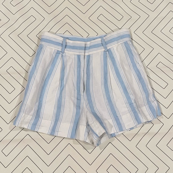 Frame Denim Pants - Frame White and Blue Striped Linen Shorts